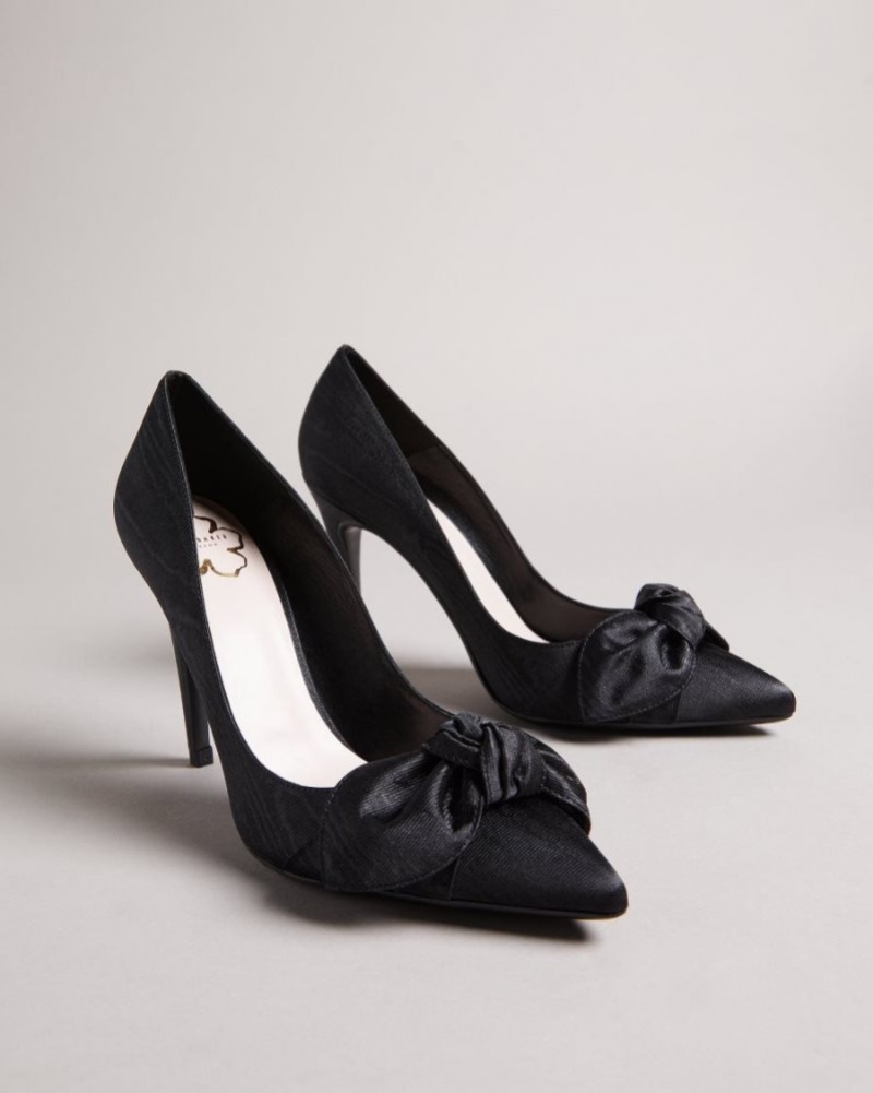 Black Ted Baker Hyana Moire Satin Bow Court Shoes Heels | TJBDLNP-45