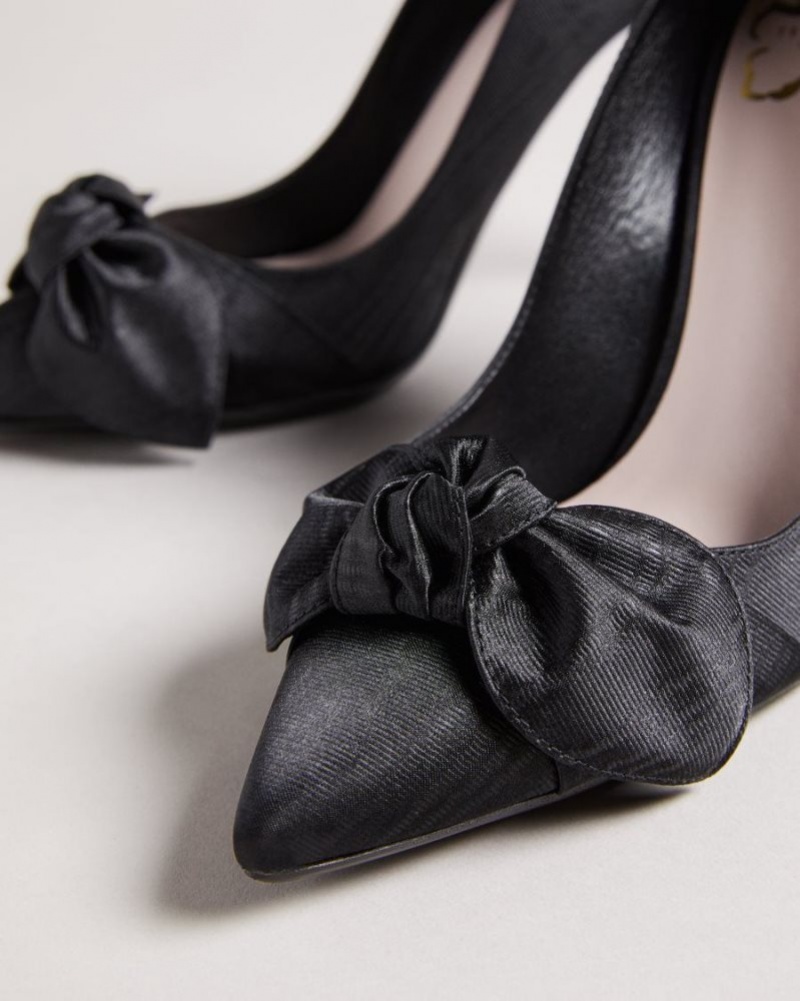 Black Ted Baker Hyana Moire Satin Bow Court Shoes Heels | TJBDLNP-45