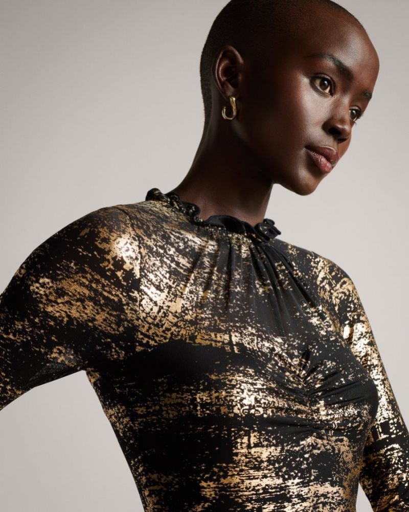 Black Ted Baker Iggiey Abstract Print Midaxi Dress Dresses | FQNXKMH-27