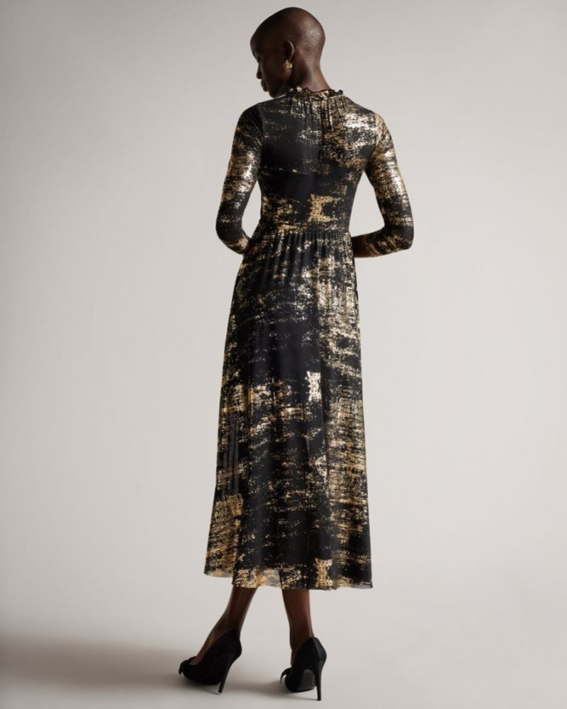 Black Ted Baker Iggiey Abstract Print Midaxi Dress Dresses | FQNXKMH-27