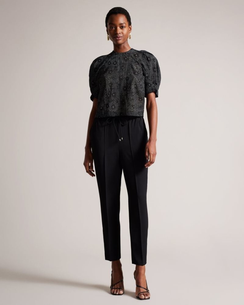 Black Ted Baker Ingriid Boxy Puffed Sleeve Top Tops & Blouses | DZBMNWT-12