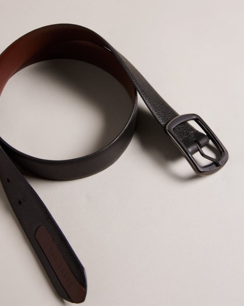 Black Ted Baker Jaims Contrast Detail Leather Belt Belts | AZWEUTQ-04