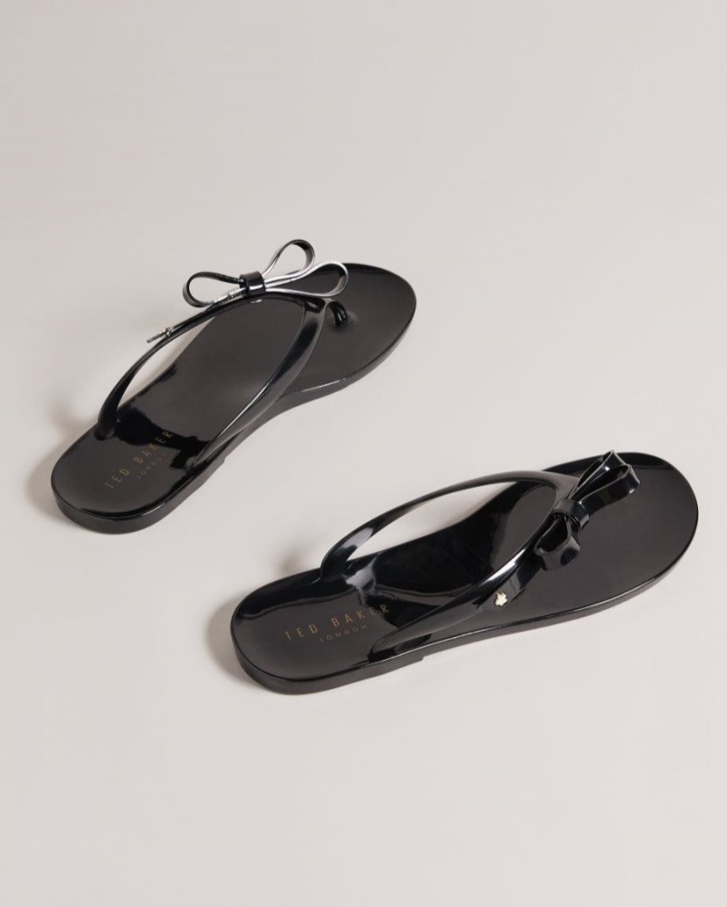 Black Ted Baker Jassey Bow Flip Flops Sandals & Sliders | RQUZOWA-12