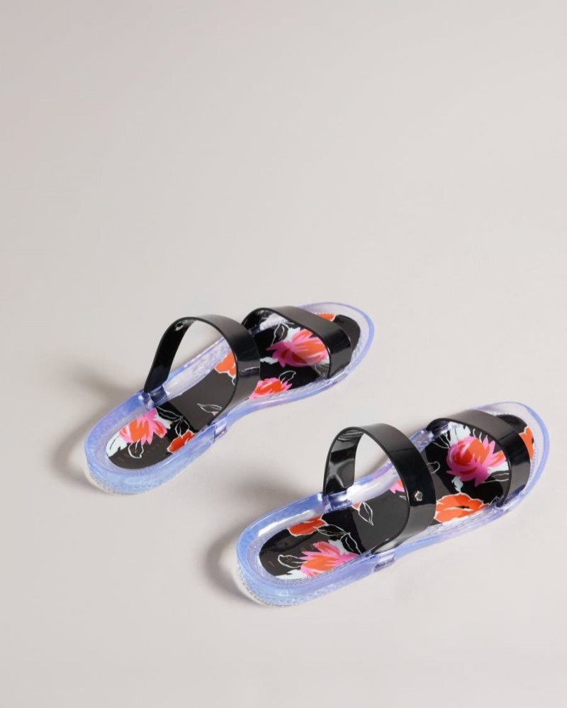 Black Ted Baker Juleey Bolt On Two Strap Jelly Sandals Swimwear & Beachwear | ELCPJYM-71