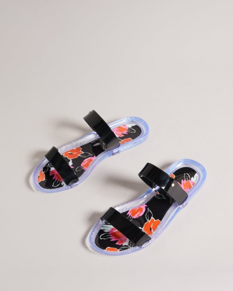 Black Ted Baker Juleey Bolt On Two Strap Jelly Sandals Sandals & Sliders | ZNVIQHE-42