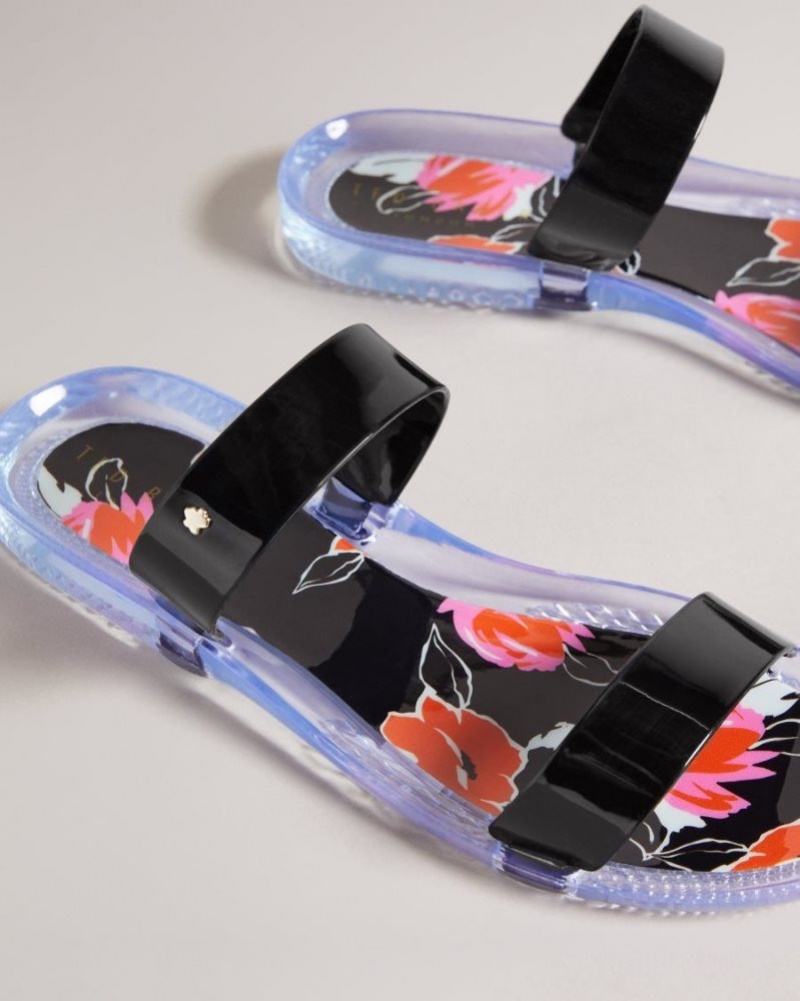 Black Ted Baker Juleey Bolt On Two Strap Jelly Sandals Sandals & Sliders | ZNVIQHE-42