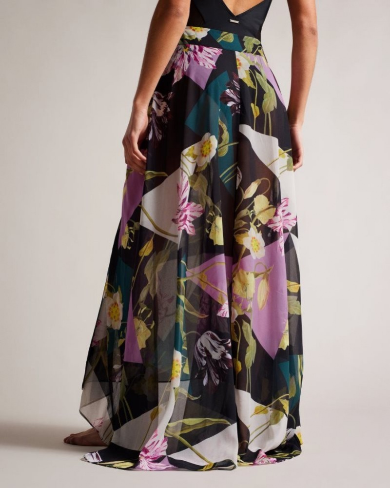 Black Ted Baker Leighen Floral Maxi Skirt Cover Up Swimwear & Beachwear | FVTZSRD-68