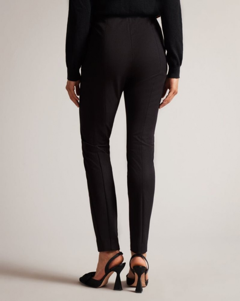 Black Ted Baker Liroi High Waisted Trousers With Faux Poppers Trousers & Shorts | EBNVHFA-19