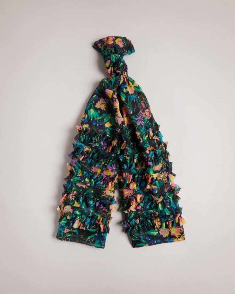 Black Ted Baker Liyana Flirty Texture Floral Scarf Scarves | PNYHTAG-87