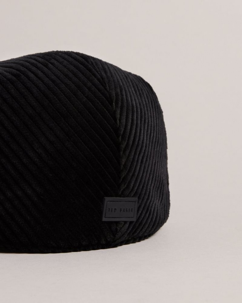 Black Ted Baker Loganss Cord Flat Cap Hats & Caps | QAJXEOZ-63