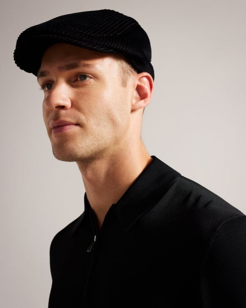 Black Ted Baker Loganss Cord Flat Cap Hats & Caps | QAJXEOZ-63