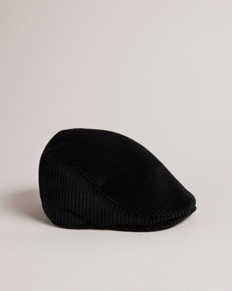 Black Ted Baker Loganss Cord Flat Cap Hats & Caps | QAJXEOZ-63