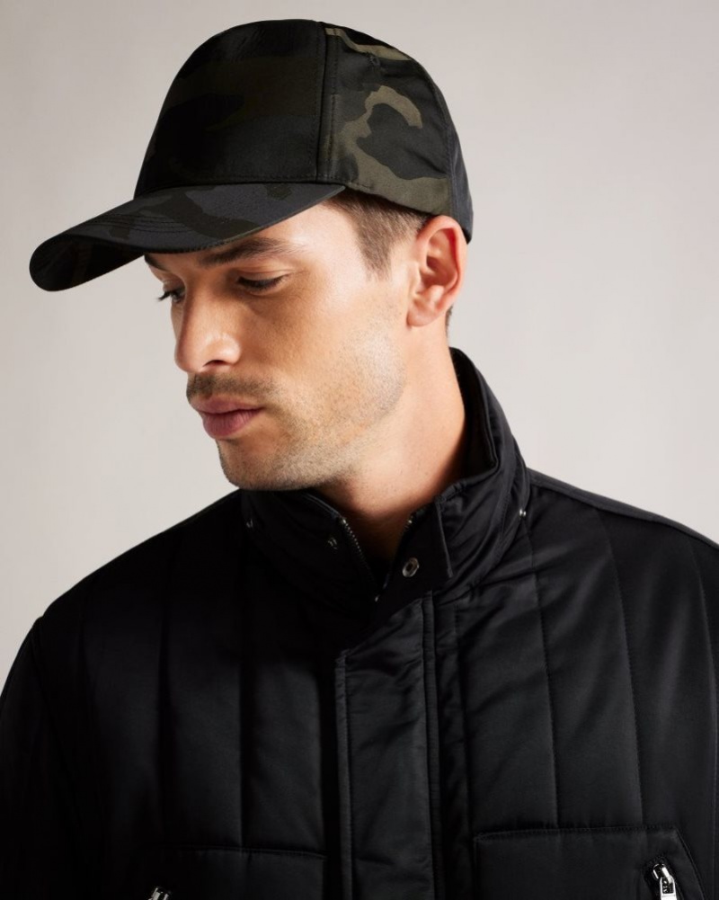 Black Ted Baker Maiisun Camo Printed Cap Hats & Caps | TOYHZRP-04