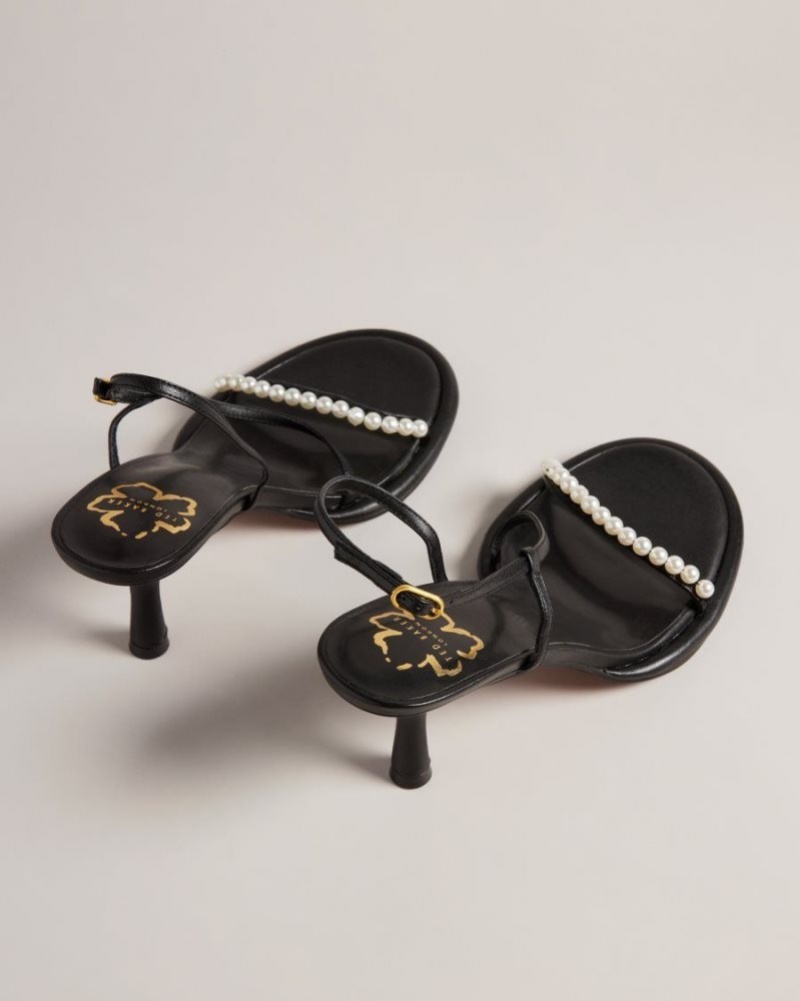 Black Ted Baker Mypearl Pearl Kitten Heel Sandals Heels | AFNPRTK-91