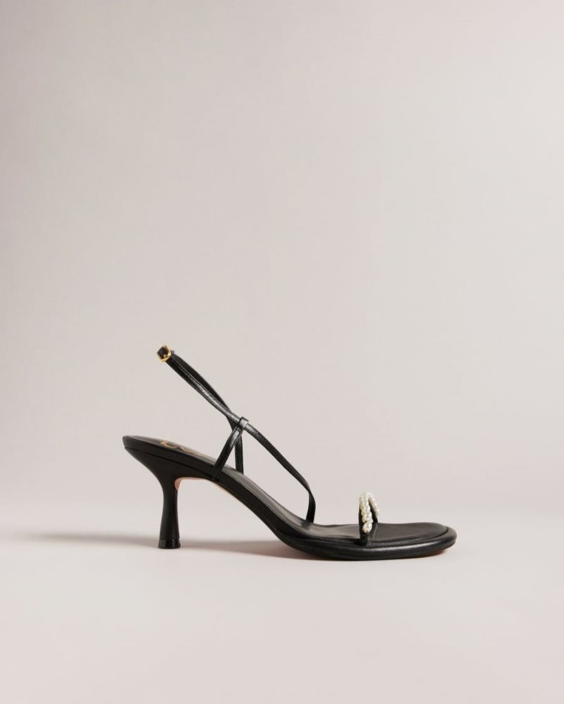 Black Ted Baker Mypearl Pearl Kitten Heel Sandals Heels | AFNPRTK-91