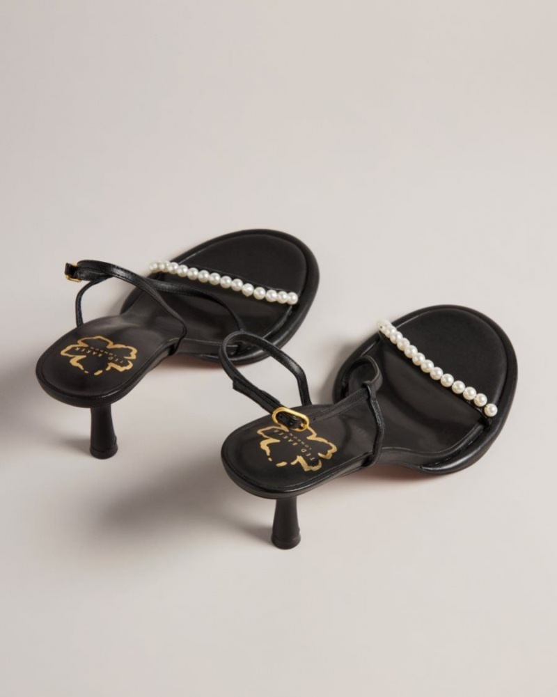 Black Ted Baker Mypearl Pearl Kitten Heel Sandals Heels | QOTHJGS-65