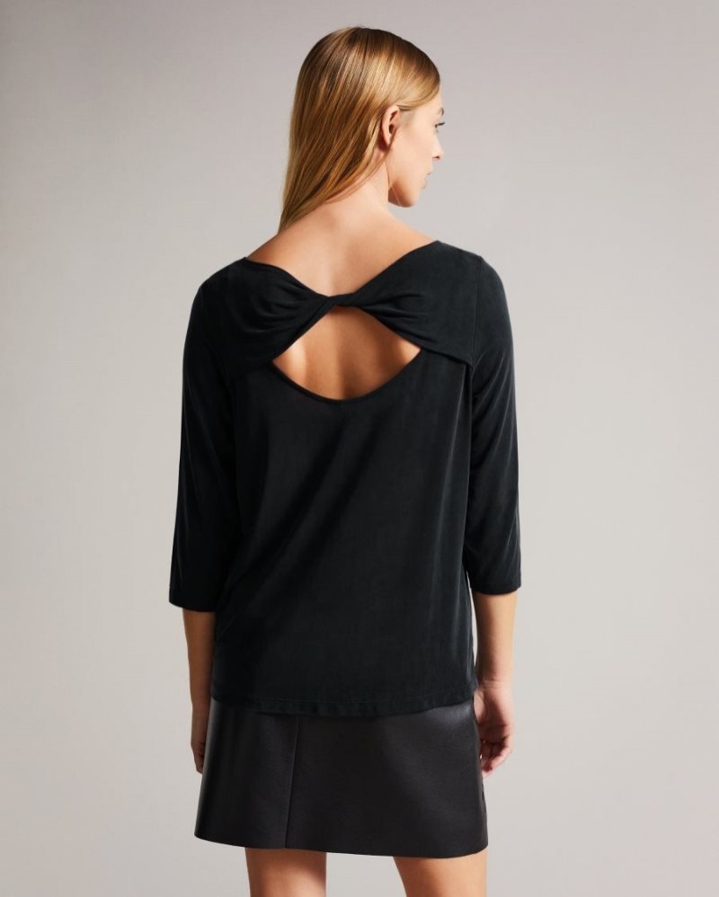 Black Ted Baker Niylah Twist Back Jersey Top Tops & Blouses | GCKURZA-69