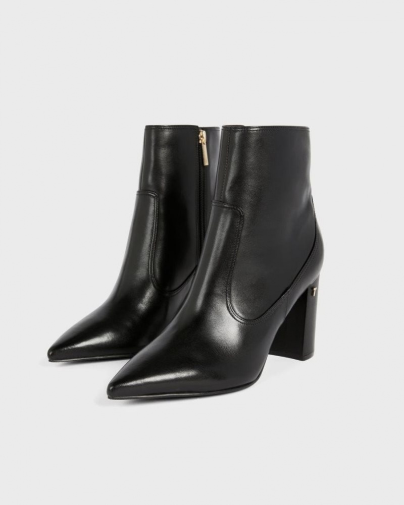 Black Ted Baker Nysha Leather Block Heel Ankle Boot Heels | QFDSYBP-96