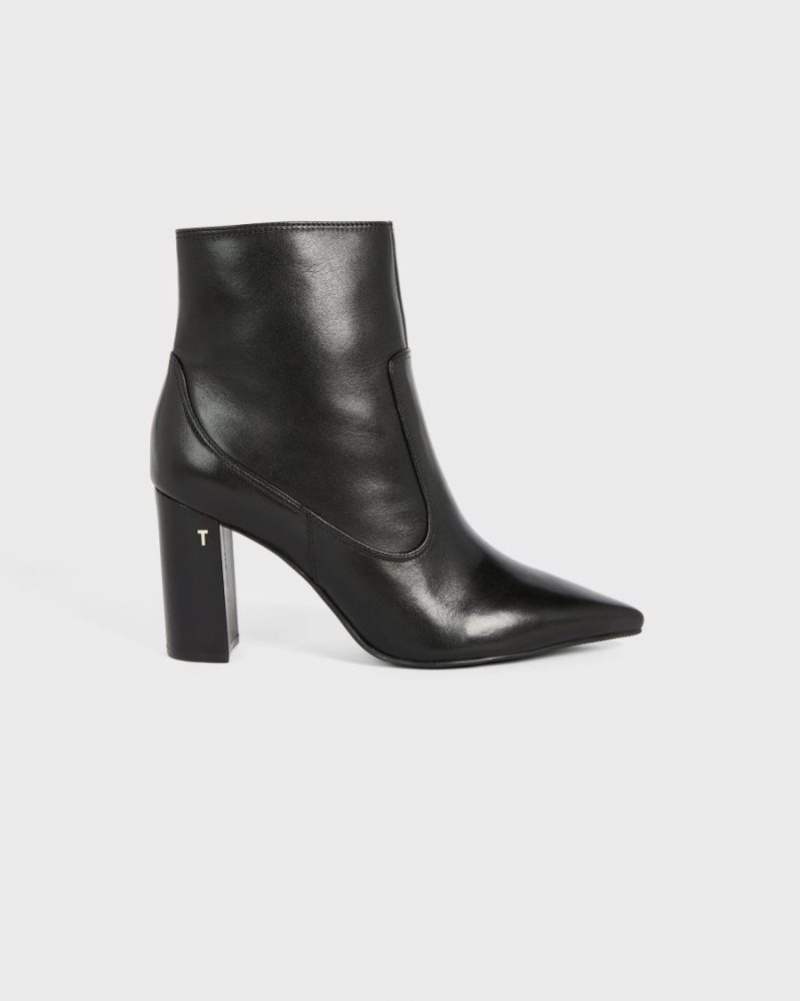 Black Ted Baker Nysha Leather Block Heel Ankle Boot Heels | QFDSYBP-96