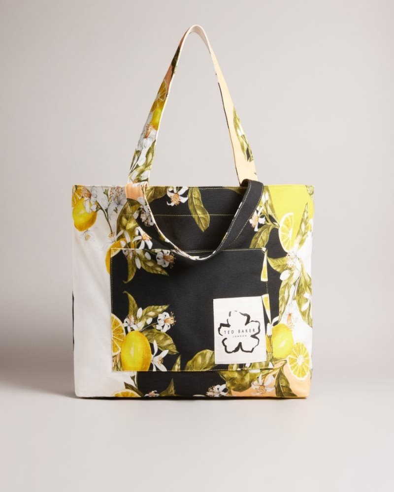Black Ted Baker Oliieea Floral Printed Beach Bag Swimwear & Beachwear | SOEJTCL-09