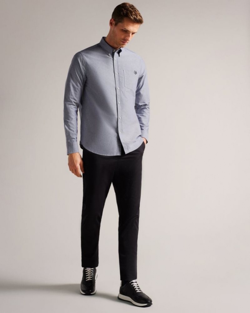 Black Ted Baker Paplet Long Sleeve Oxford Shirt Shirts | MJIDNQB-39