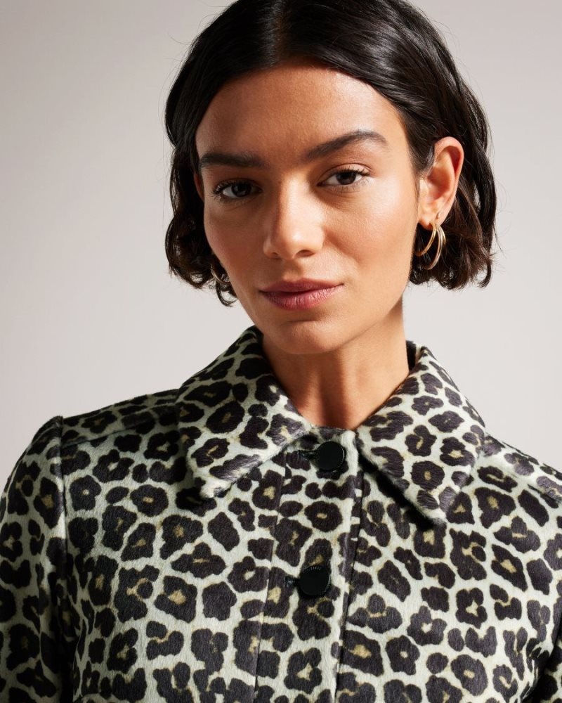 Black Ted Baker Pelham Cropped Leopard Print Jacket Coats & Jackets | OIJWGRB-81