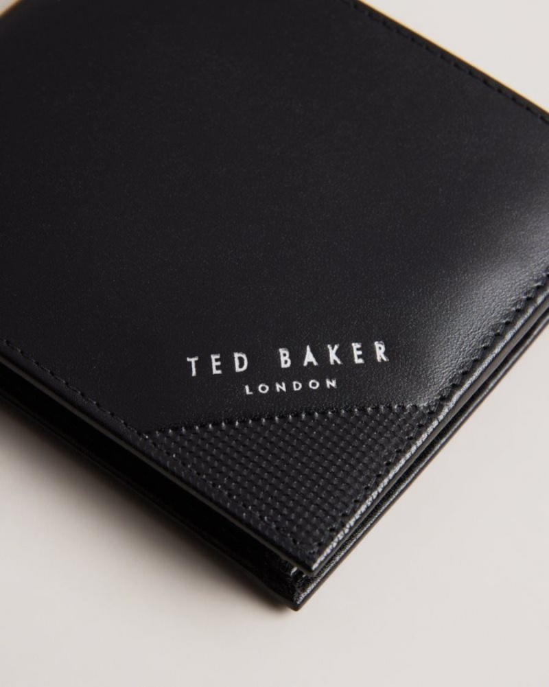 Black Ted Baker Prugs Embossed Corner Leather Bifold Coin Wallet Wallets & Cardholders | NIPRAVZ-14