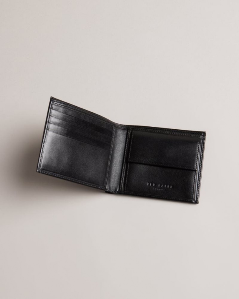 Black Ted Baker Prugs Embossed Corner Leather Bifold Coin Wallet Wallets & Cardholders | NIPRAVZ-14