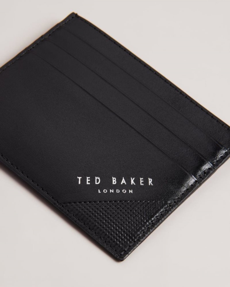 Black Ted Baker Raffle Embossed Corner Leather Card Holder Wallets & Cardholders | ACTPFND-82