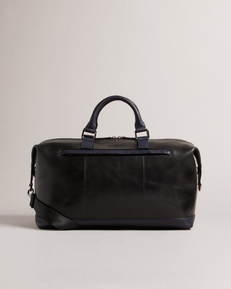 Black Ted Baker Raygon Leather Holdall With Webbing Strap Holdalls & Weekend Bags | NOJECGR-78