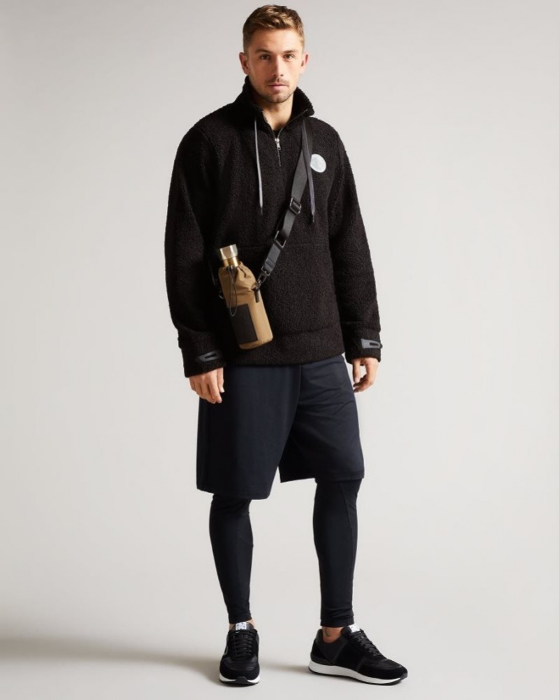 Black Ted Baker Redmond Textured Jersey Half Zip Jumper Jumpers & Knitwear | OSGNTRF-13