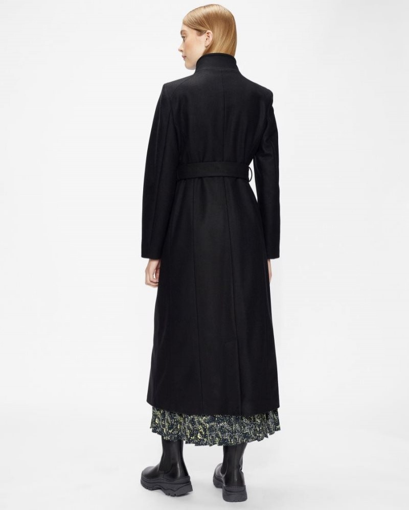 Black Ted Baker Rosell Long Length Wool Wrap Coat Coats & Jackets | ZMLPJUF-57