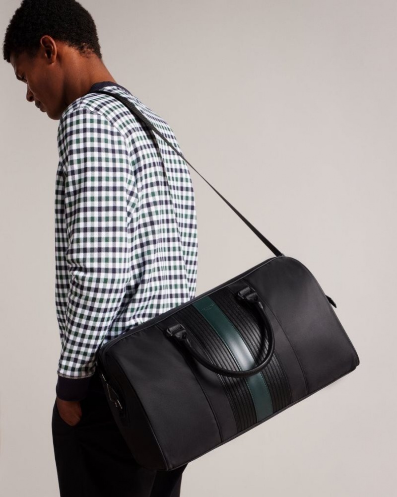 Black Ted Baker Rucks Core Twill PU Striped Holdall Holdalls & Weekend Bags | SPYRTZM-67