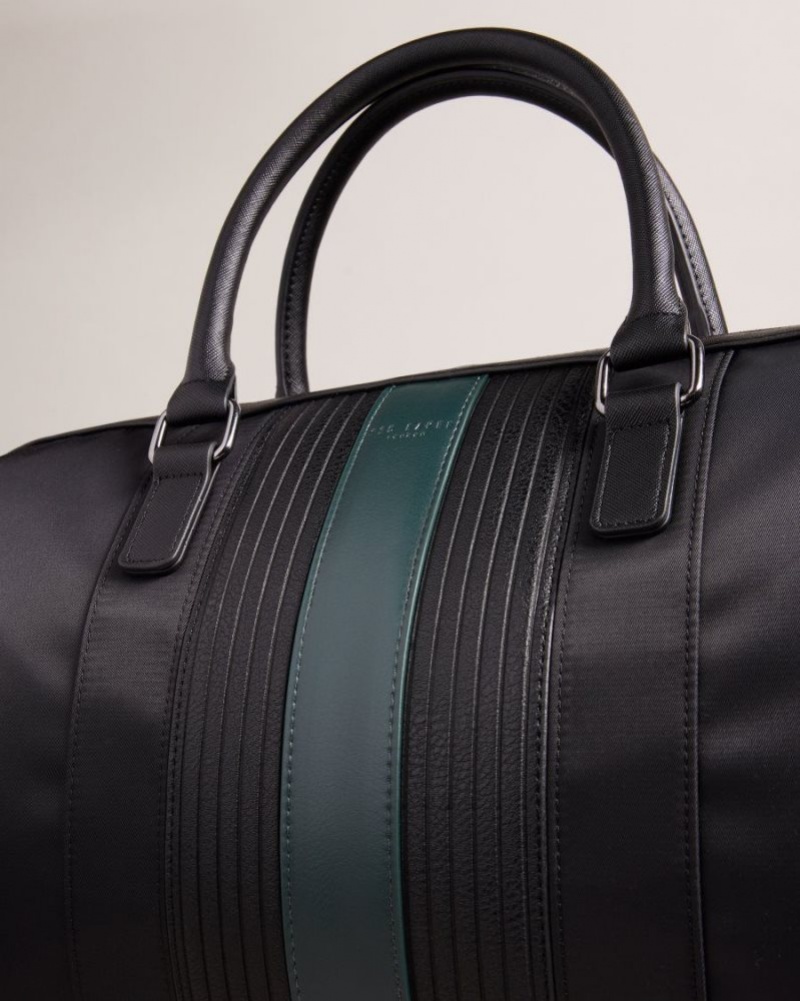 Black Ted Baker Rucks Core Twill PU Striped Holdall Holdalls & Weekend Bags | SPYRTZM-67