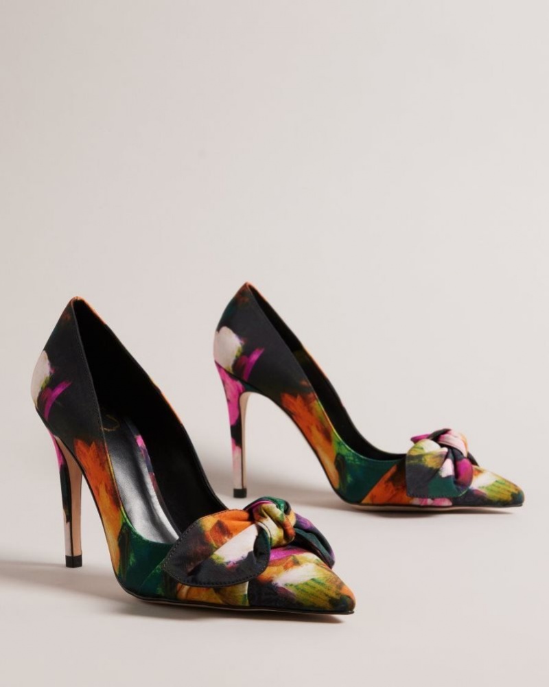 Black Ted Baker Ryoh Art Print Heeled Court Shoes Heels | RQBXOKH-86