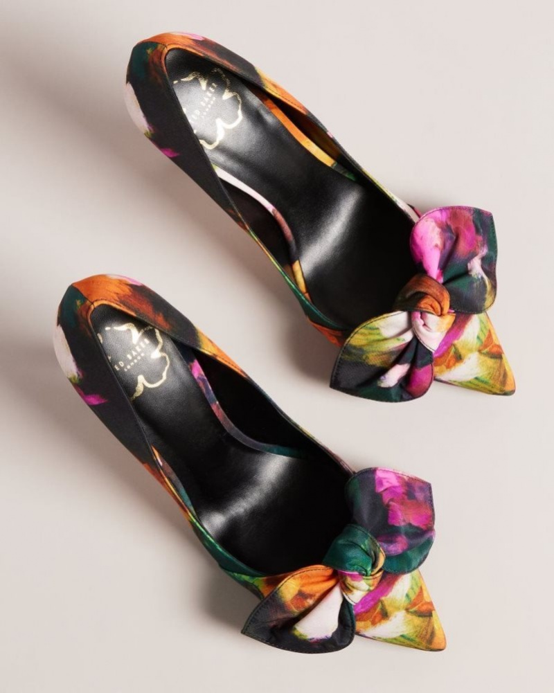 Black Ted Baker Ryoh Art Print Heeled Court Shoes Heels | RQBXOKH-86