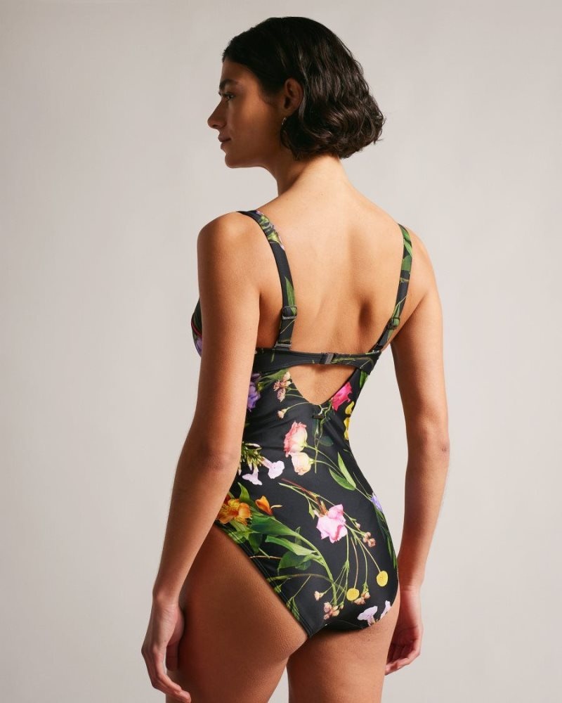 Black Ted Baker Saffiey Floral Balconette Swimming Costume Swimwear & Beachwear | FLBQOWT-40