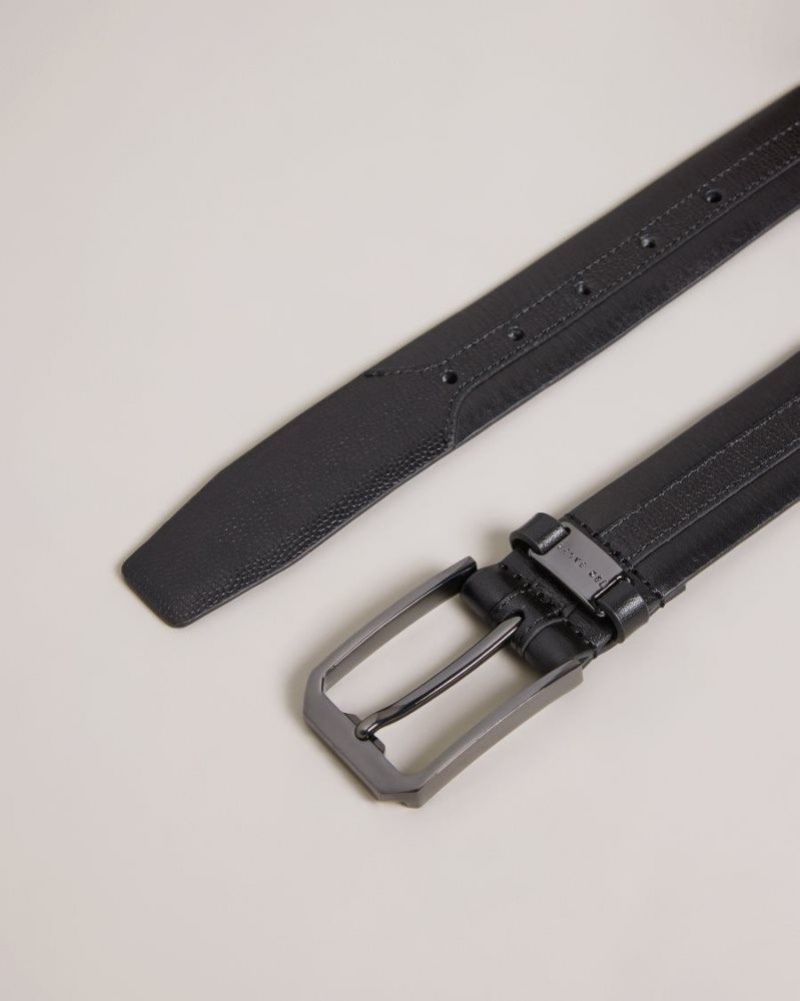 Black Ted Baker Siymon Mixed Texture Leather Belt Belts | FTVDRGA-31