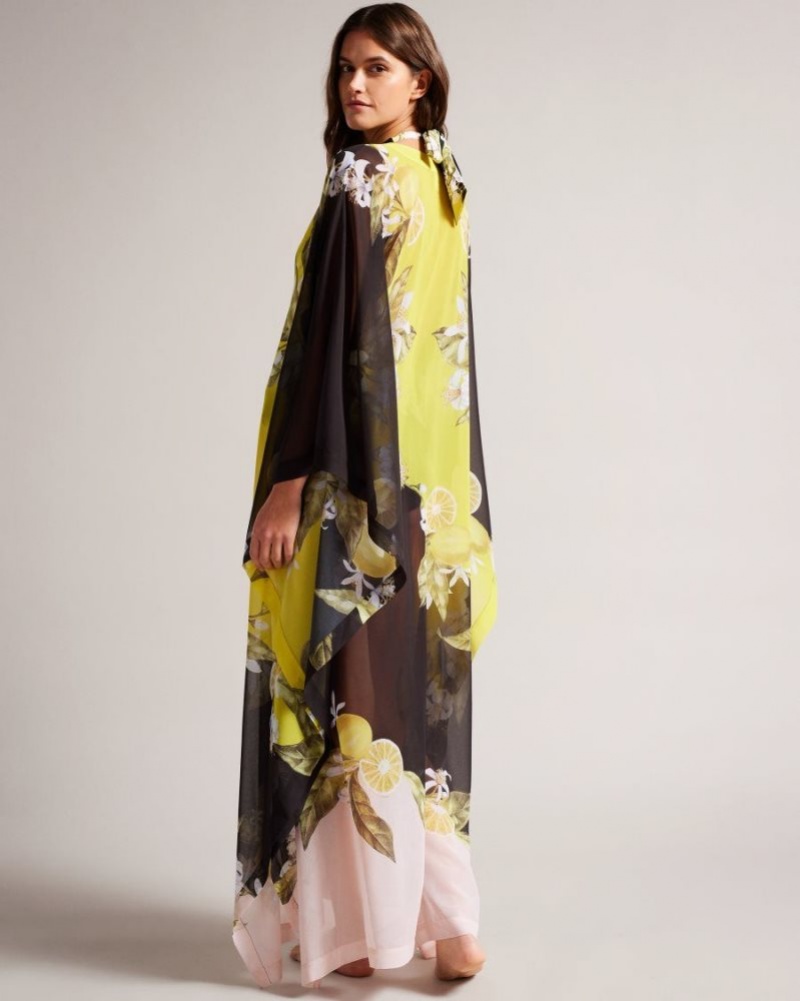 Black Ted Baker Sopheya Lemon Print Maxi Cover Up Swimwear & Beachwear | SRZLFGH-79