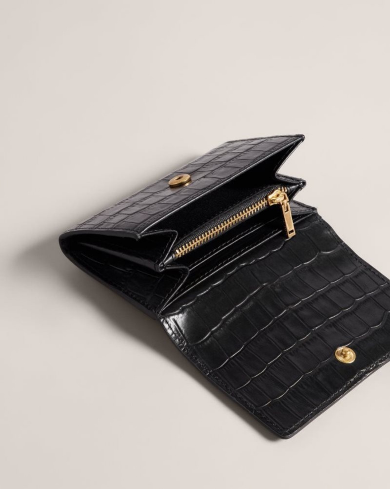Black Ted Baker Sten Leather Imitation Croc Purse Purses & Cardholders | IDQZNGP-59