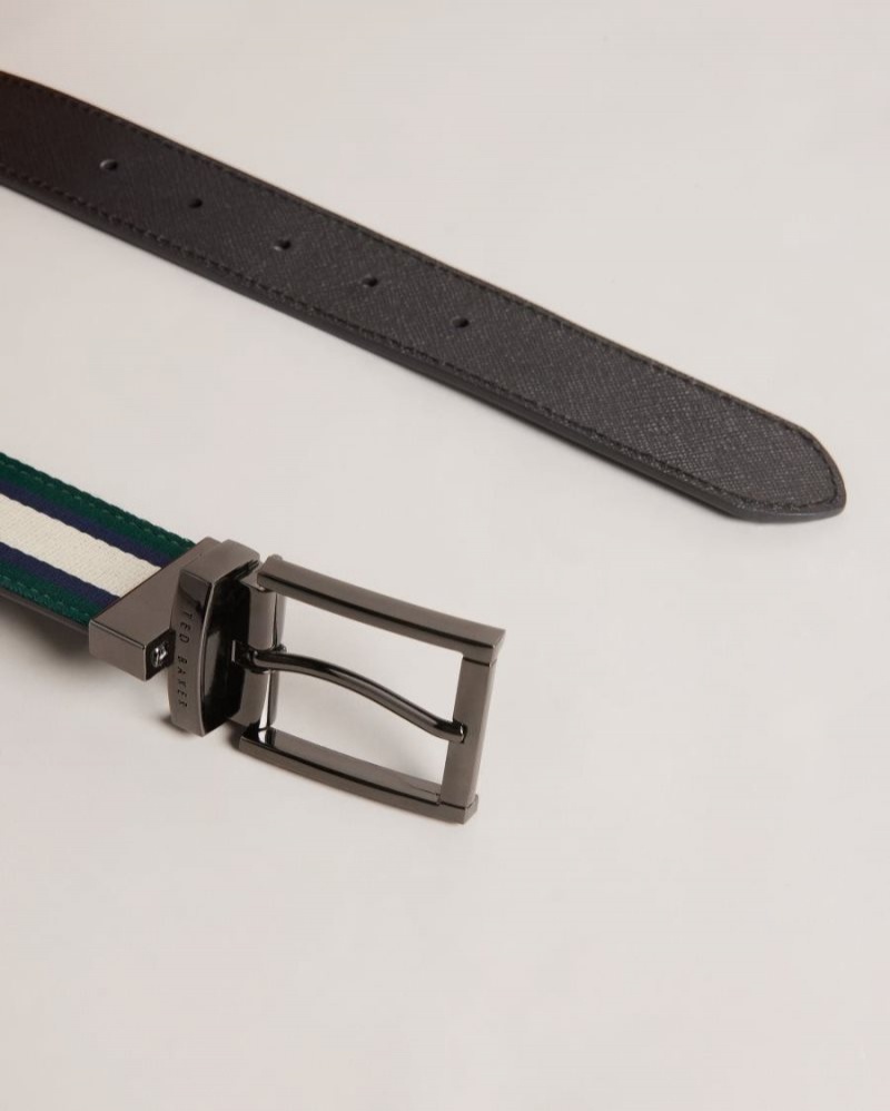 Black Ted Baker Strype Contrast Reversible Belt Belts | XYWPOHD-34