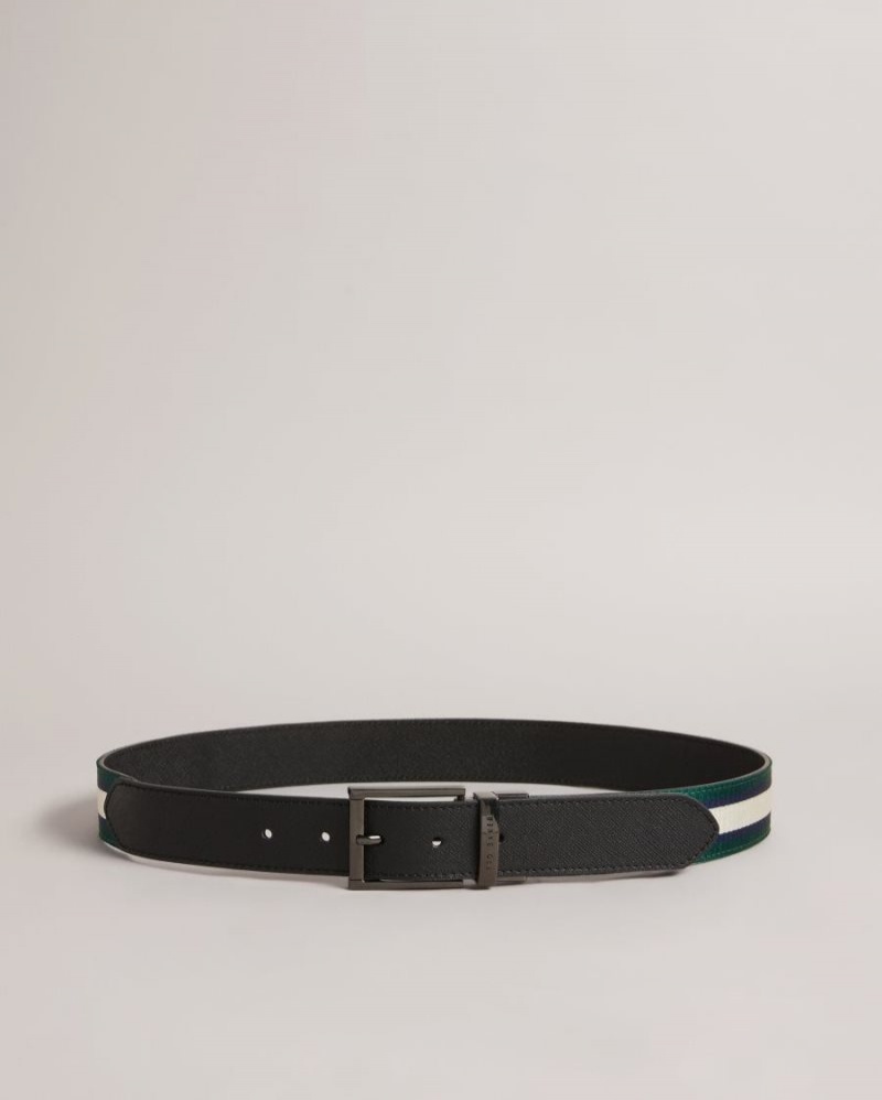 Black Ted Baker Strype Contrast Reversible Belt Belts | XYWPOHD-34