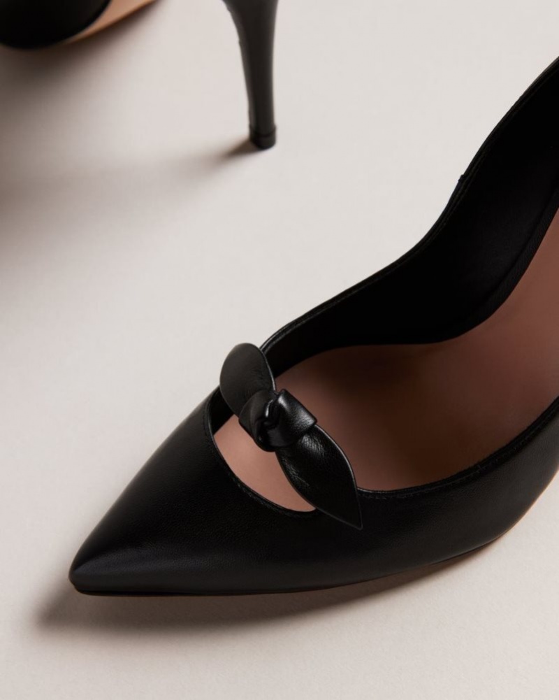 Black Ted Baker Teliah Leather Bow Embellished Court Heels Heels | OFRBAXU-82