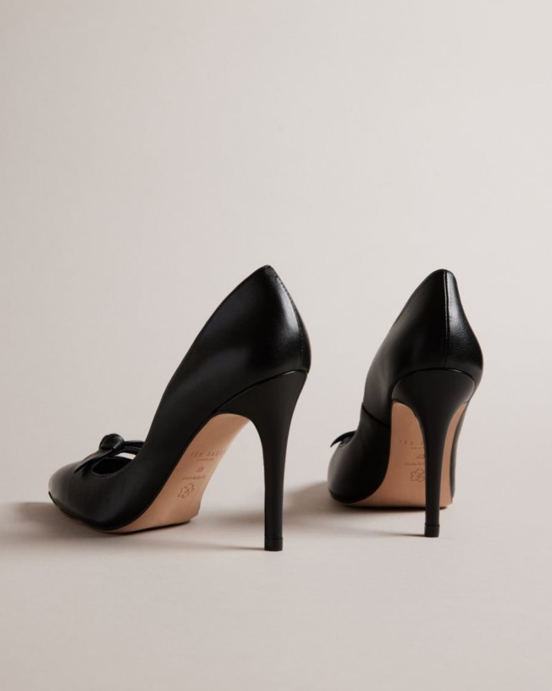 Black Ted Baker Teliah Leather Bow Embellished Court Heels Heels | OFRBAXU-82