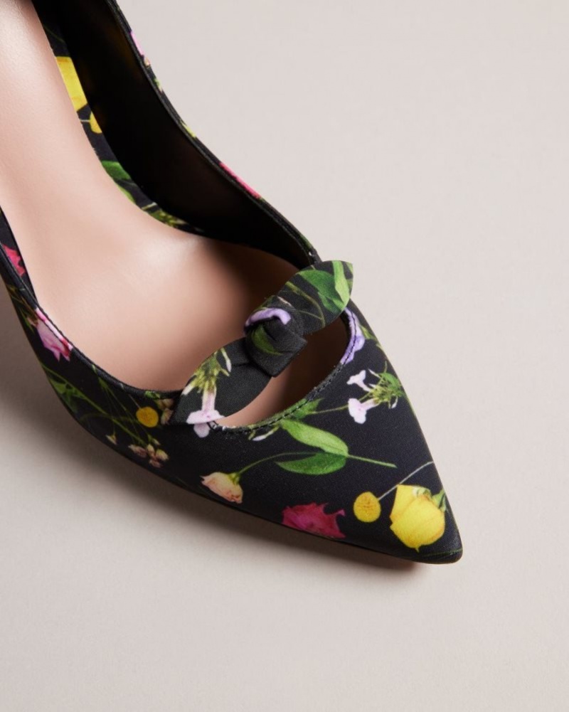 Black Ted Baker Telini Floral Print Bow Court Heels Heels | BUMZWND-25