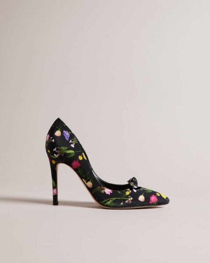 Black Ted Baker Telini Floral Print Bow Court Heels Heels | BUMZWND-25