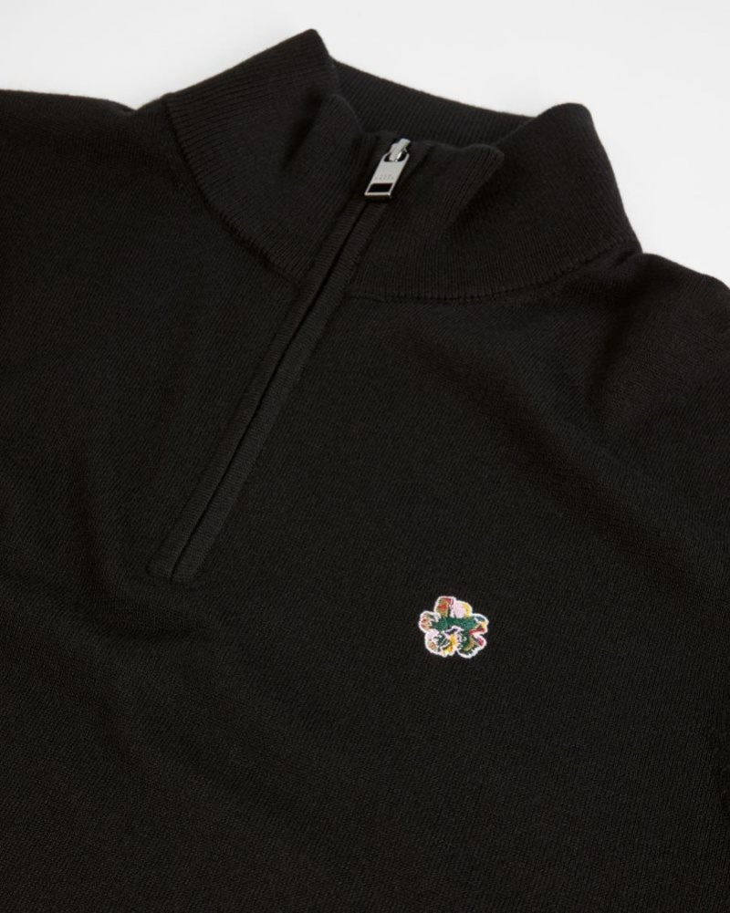 Black Ted Baker Tooting Merino Wool Half Zip Top Jumpers & Knitwear | KNDBPFV-93