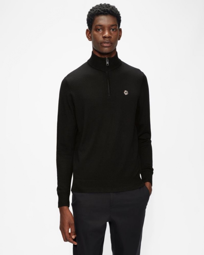 Black Ted Baker Tooting Merino Wool Half Zip Top Jumpers & Knitwear | KNDBPFV-93