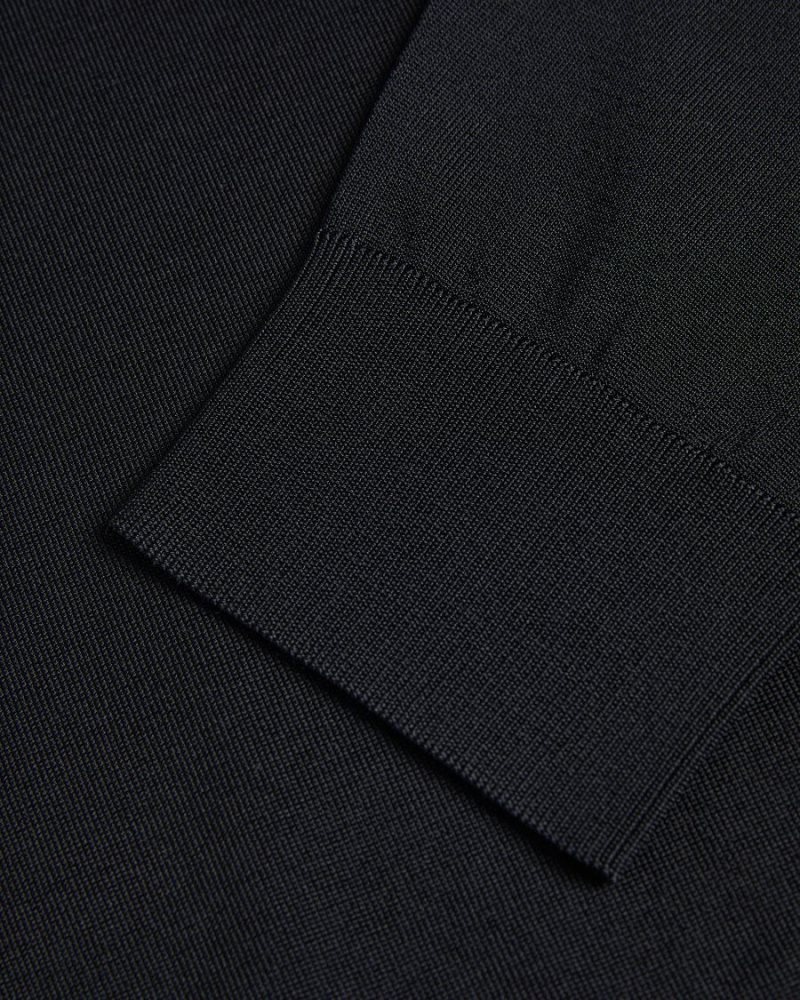 Black Ted Baker Viba Long Sleeve Regular Half Zip Rayon Polo Jumpers & Knitwear | COBJUGN-75