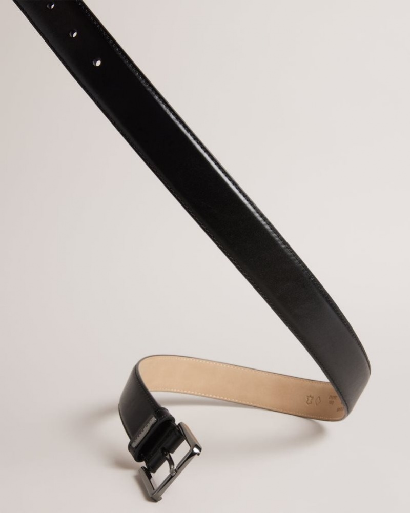 Black Ted Baker Wizerd Leather Belt With Branded Keeper Belts | WMICTLY-41